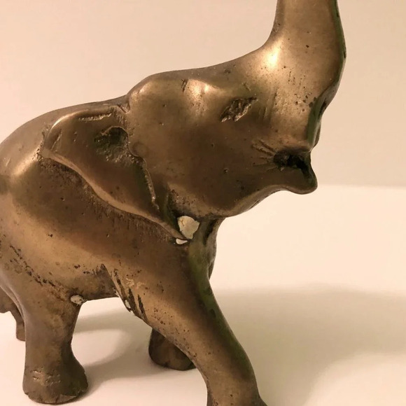 Vintage Brass Elephant Trunk Up Animal 4.75 Inch Tall Figurine Decor - Picture 2 of 10